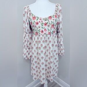 Smith & Quinn Women's Off White Floral Dress with Long Bishop Sleeves US Medium